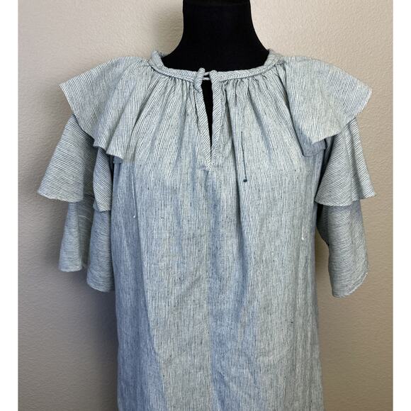 Mirth Hand Made Edition dress Blue White Cotton Stripe Boho Coquette Cottagecore - Picture 2 of 11